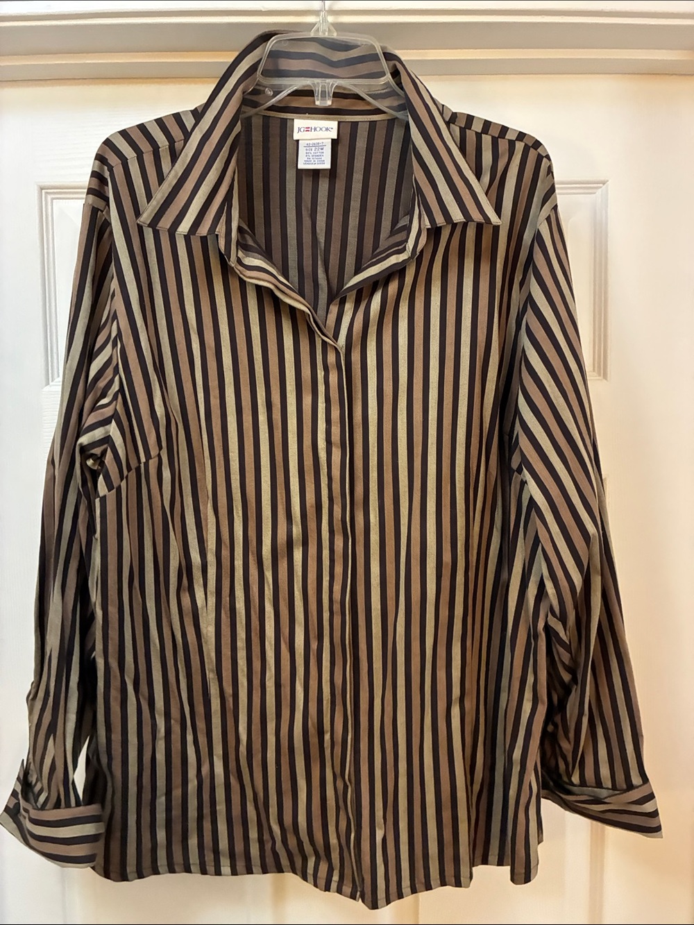 JG Hook Striped Button-Up Shirt Jacket in Brown and Tan 22W